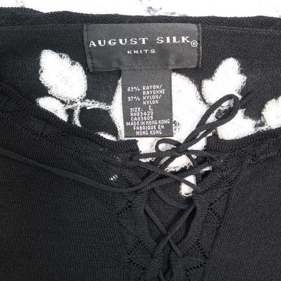 Agust Silk‎ Knits Long Sleeve top Embrodeiry Flower Pattern Size Large Stretch - Picture 3 of 13
